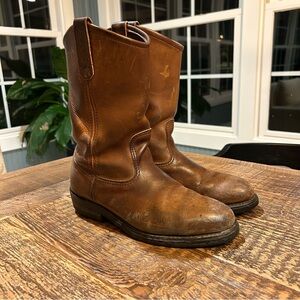 Red Wing Pecos Pull On Work Boots Brown Leather USA Mens 7.5 D Western Ranch Toe